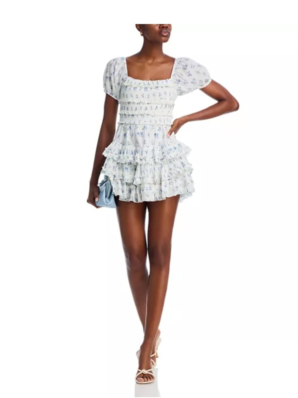 LoveShackFancy Fellows Mini Dress In Blue And White